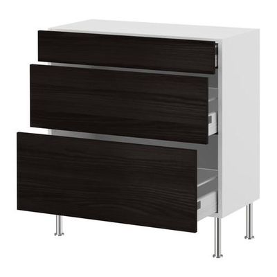 ФАКТУМ Напольный шкаф с 3 ящиками - Гношё черный, 80x37 см ФАКТУМ Напольный шкаф с 3 ящиками - Гношё черный, 80x37 см