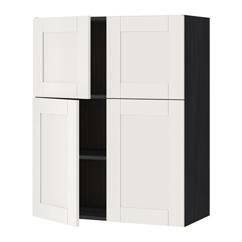 METOD навесной шкаф с полками/4дверцы черный/Сэведаль белый 80x100 см