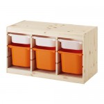 ТРУФАСТ Комбинация д/хранения+контейнерами - светлая беленая сосна белый/оранжевый
