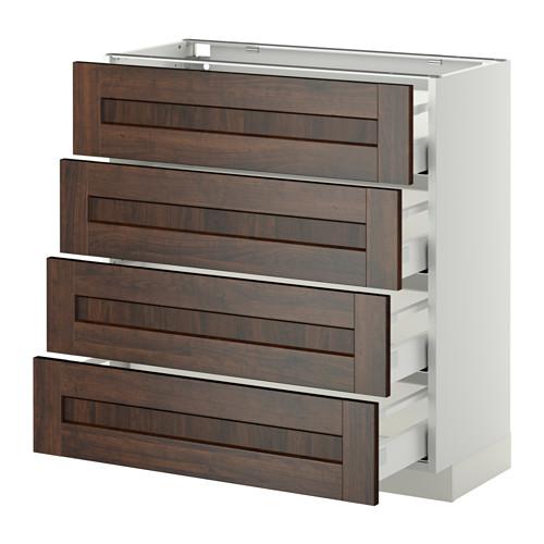 МЕТОД / МАКСИМЕРА Напольн шкаф 4 фронт панели/4 ящика - белый, Эдсерум под дерево коричневый, 80x37 см