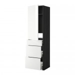 МЕТОД / МАКСИМЕРА Выс шкаф д/холодильн, с дврц/3 ящ - под дерево черный, Рингульт глянцевый белый