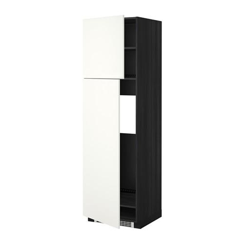 МЕТОД Высокий шкаф д/холодильника/2дверцы - под дерево черный, Хэггеби белый, 60x60x200 см
