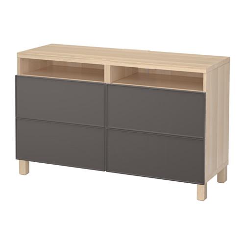 БЕСТО Тумба д/ТВ с ящиками - под беленый дуб/Грундсвикен темно-серый, направляющие ящика,нажимные