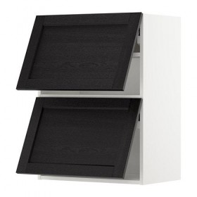 МЕТОД Навесной шкаф/2 дверцы, горизонтал - белый, Лерх черная морилка, 60x80 см