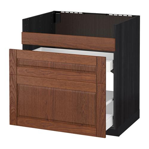 МЕТОД / МАКСИМЕРА Нап шкаф п/мойку ДУМШЁ/3фасада/2ящ - под дерево черный, Филипстад коричневый, 80x60 см