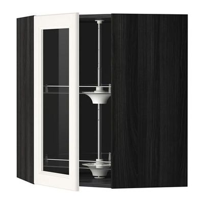 МЕТОД Углов навесн шк с врщ скц/сткл дв - 68x80 см, Лаксарби белый, под дерево черный МЕТОД Углов навесн шк с врщ скц/сткл дв - 68x80 см, Лаксарби белый, под дерево черный