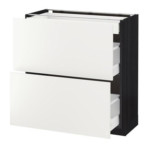 МЕТОД / МАКСИМЕРА Напольный шкаф/2фасада/3ящика - под дерево черный, Хэггеби белый, 80x37 см