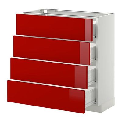 МЕТОД / ФОРВАРА Напольн шкаф 4 фронт панели/4 ящика - 80x37 см, Рингульт глянцевый красный, белый МЕТОД / ФОРВАРА Напольн шкаф 4 фронт панели/4 ящика - 80x37 см, Рингульт глянцевый красный, белый