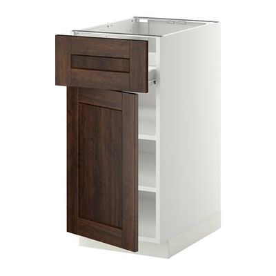 МЕТОД / ФОРВАРА Напольн шкаф с полкой/ящиком/дверью - белый, Эдсерум под дерево коричневый, 40x60 см МЕТОД / ФОРВАРА Напольн шкаф с полкой/ящиком/дверью - белый, Эдсерум под дерево коричневый, 40x60 см