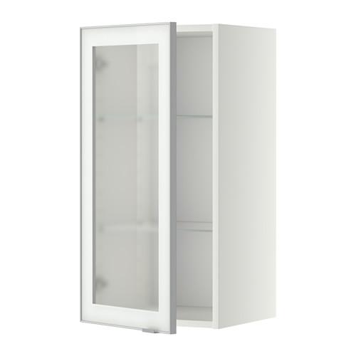 МЕТОД Навесной шкаф с полками/стекл дв - белый, Ютис матовое стекло/алюминий, 40x80 см МЕТОД Навесной шкаф с полками/стекл дв - белый, Ютис матовое стекло/алюминий, 40x80 см