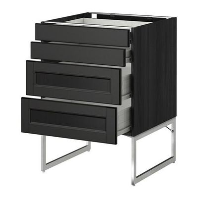 МЕТОД / ФОРВАРА Нплн шк 4 фронт/2 низк/2средн ящ - 60x60x60 см, Лаксарби черно-коричневый, под дерево черный