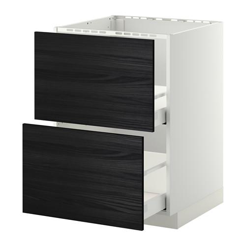 МЕТОД / МАКСИМЕРА Напольн шк п-мойку+2фрнт пнл/2 ящ - белый, Тингсрид под дерево черный, 60x60 см МЕТОД / МАКСИМЕРА Напольн шк п-мойку+2фрнт пнл/2 ящ - белый, Тингсрид под дерево черный, 60x60 см