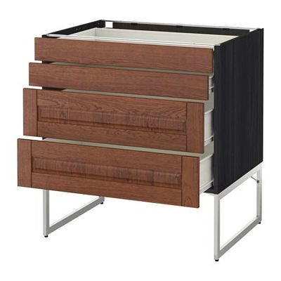 МЕТОД / ФОРВАРА Нплн шк 4 фронт/2 низк/2средн ящ - 80x60x60 см, Филипстад коричневый, под дерево черный