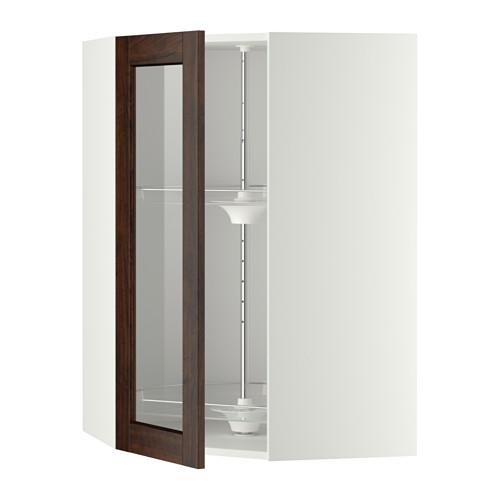 МЕТОД Углов навесн шк с врщ скц/сткл дв - белый, Эдсерум под дерево коричневый, 68x100 см