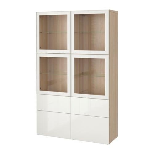 БЕСТО Комбинация д/хранения+стекл дверц - под беленый дуб/Сельсвикен глянцевый/белый прозрачное стекло, направляющие ящика,нажимные БЕСТО Комбинация д/хранения+стекл дверц - под беленый дуб/Сельсвикен глянцевый/белый прозрачное стекло, направляющие ящика,нажимные