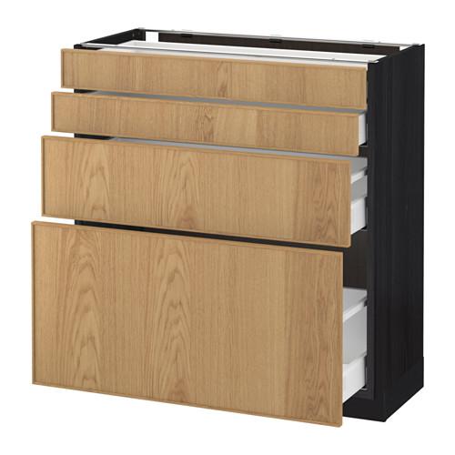 МЕТОД / МАКСИМЕРА Напольн шкаф 4 фронт панели/4 ящика - под дерево черный, Экестад дуб, 80x37 см