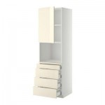 МЕТОД / МАКСИМЕРА Высокий шкаф д/комбинир СВЧ/4 ящика - 60x60x200 см, Рингульт глянцевый кремовый, белый