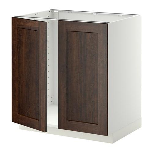 МЕТОД Напольн шкаф д раковины+2 двери - белый, Эдсерум под дерево коричневый, 80x60 см