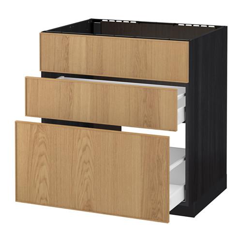 МЕТОД / МАКСИМЕРА Напольн шк п-мойку+3фрнт пнл/2ящ - под дерево черный, Экестад дуб, 80x60 см МЕТОД / МАКСИМЕРА Напольн шк п-мойку+3фрнт пнл/2ящ - под дерево черный, Экестад дуб, 80x60 см