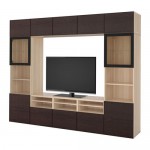 БЕСТО Шкаф для ТВ, комбин/стеклян дверцы - под беленый дуб/Инвикен черно-коричневый прозрачное стекло, направляющие ящика, плавно закр БЕСТО Шкаф для ТВ, комбин/стеклян дверцы - под беленый дуб/Инвикен черно-коричневый прозрачное стекло, направляющие ящика, плавно закр