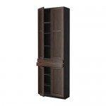 МЕТОД / МАКСИМЕРА Высокий шкаф+полки/2 ящика/4 дверцы - под дерево черный, Эдсерум под дерево коричневый