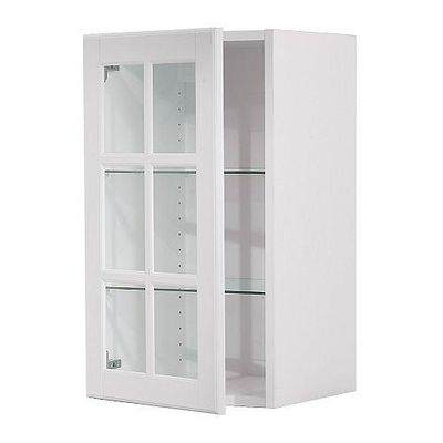 ФАКТУМ Навесной шкаф со стеклянной дверью - Лидинго белый с оттенком, 30x92 см