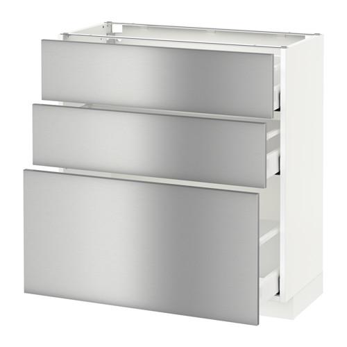 МЕТОД / МАКСИМЕРА Напольный шкаф с 3 ящиками - белый, Гревста нержавеющ сталь, 80x37 см МЕТОД / МАКСИМЕРА Напольный шкаф с 3 ящиками - белый, Гревста нержавеющ сталь, 80x37 см