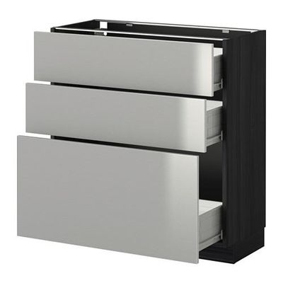 МЕТОД / ФОРВАРА Напольный шкаф с 3 ящиками - 80x37 см, Гревста нержавеющ сталь, под дерево черный