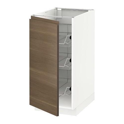 МЕТОД Напольный шкаф с проволочн ящиками - белый, Воксторп под грецкий орех, 40x60 см