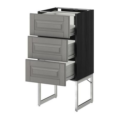 МЕТОД / ФОРВАРА Напольн шкаф 3фронт пнл/2низ/2ср ящ - 40x37x60 см, Будбин серый, под дерево черный МЕТОД / ФОРВАРА Напольн шкаф 3фронт пнл/2низ/2ср ящ - 40x37x60 см, Будбин серый, под дерево черный