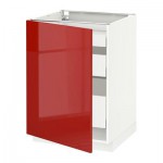 МЕТОД / МАКСИМЕРА Напольный шкаф с 1двр/3ящ - 60x60 см, Рингульт глянцевый красный, белый МЕТОД / МАКСИМЕРА Напольный шкаф с 1двр/3ящ - 60x60 см, Рингульт глянцевый красный, белый