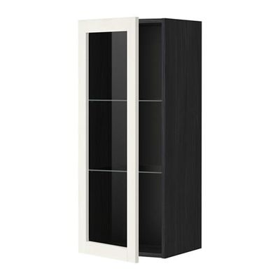 МЕТОД Навесной шкаф с полками/стекл дв - 40x100 см, Росдаль белый ясень, под дерево черный МЕТОД Навесной шкаф с полками/стекл дв - 40x100 см, Росдаль белый ясень, под дерево черный