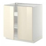 МЕТОД Напол шкаф с полками/2двери - 80x60 см, Рингульт глянцевый кремовый, белый