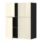 МЕТОД Навесной шкаф с полками/4дверцы - Рингульт глянцевый кремовый, под дерево черный МЕТОД Навесной шкаф с полками/4дверцы - Рингульт глянцевый кремовый, под дерево черный