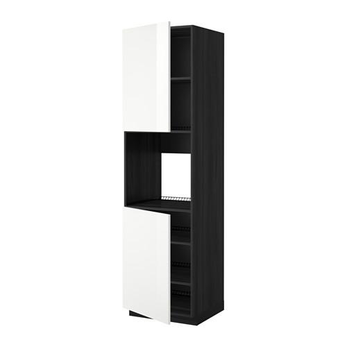 МЕТОД Высок шкаф д/духовки/2дверцы/полки - под дерево черный, Рингульт глянцевый белый, 60x60x220 см
