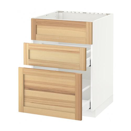 МЕТОД / МАКСИМЕРА Напольн шк п-мойку+3фрнт пнл/2ящ - белый, Торхэмн естественный ясень, 60x60 см МЕТОД / МАКСИМЕРА Напольн шк п-мойку+3фрнт пнл/2ящ - белый, Торхэмн естественный ясень, 60x60 см