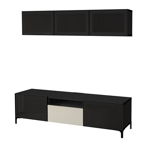 BESTÅ шкаф для ТВ, комбин/стеклян дверцы серый