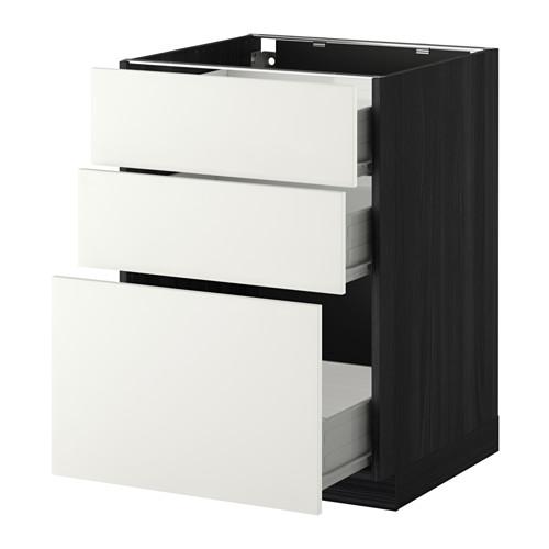 МЕТОД / ФОРВАРА Напольный шкаф с 3 ящиками - под дерево черный, Хэггеби белый, 60x60 см МЕТОД / ФОРВАРА Напольный шкаф с 3 ящиками - под дерево черный, Хэггеби белый, 60x60 см