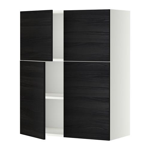 МЕТОД Навесной шкаф с полками/4дверцы - белый, Тингсрид под дерево черный