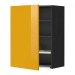 МЕТОД Шкаф навесной с сушкой - 60x80 см, Ерста глянцевый желтый, под дерево черный