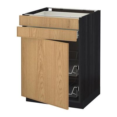 МЕТОД / ФОРВАРА Напольн шкаф/дверца/2ящ/првл крзн - 60x60 см, Экестад дуб, под дерево черный