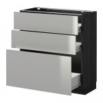 МЕТОД / ФОРВАРА Напольн шкаф 3фрнт пнл/2низк/1ср ящ - под дерево черный, Гревста нержавеющ сталь, 80x37 см