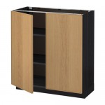 МЕТОД Напол шкаф с полками/2двери - под дерево черный, Экестад дуб, 80x37 см
