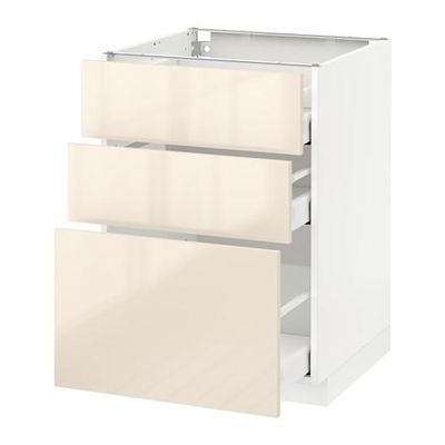 МЕТОД / МАКСИМЕРА Напольный шкаф с 3 ящиками - 60x60 см, Рингульт глянцевый кремовый, белый