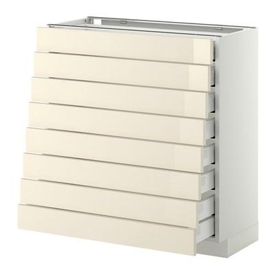 МЕТОД / МАКСИМЕРА Наполн шкаф 8 фронт/8 низк ящиков - 80x37 см, Рингульт глянцевый кремовый, белый