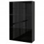 БЕСТО Комбинация д/хранения+стекл дверц - черно-коричневый/Сельсвикен глянцевый/черный дымчатое стекло, направляющие ящика,нажимные