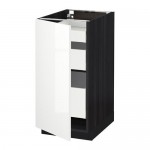 МЕТОД / МАКСИМЕРА Напольный шкаф с 1двр/3ящ - под дерево черный, Рингульт глянцевый белый, 40x60 см