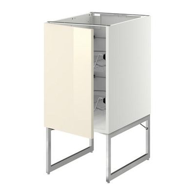 МЕТОД Напольный шкаф с проволочн ящиками - 40x60x60 см, Рингульт глянцевый кремовый, белый