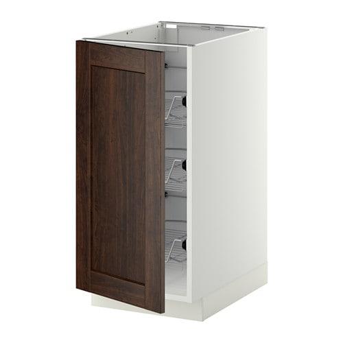 МЕТОД Напольный шкаф с проволочн ящиками - белый, Эдсерум под дерево коричневый, 40x60 см