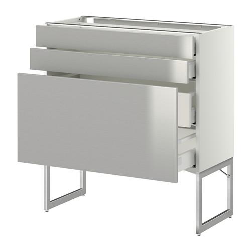 МЕТОД / МАКСИМЕРА Напольн шкаф 3фронт пнл/2низ/2ср ящ - белый, Гревста нержавеющ сталь, 80x37x60 см МЕТОД / МАКСИМЕРА Напольн шкаф 3фронт пнл/2низ/2ср ящ - белый, Гревста нержавеющ сталь, 80x37x60 см